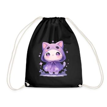 Cute Halloween Cat Disguised as a Ghost - Drawstring Bag - black - Front