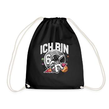 6th Birthday Boys 6 Years Astronaut Birthday - Drawstring Bag - black - Front