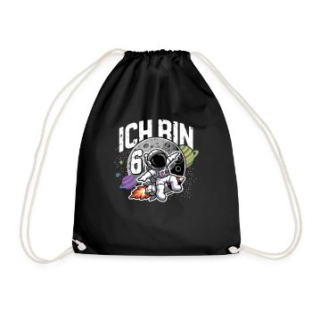6th Birthday Boys 6 Years Astronaut Birthday - Drawstring Bag - black - Front