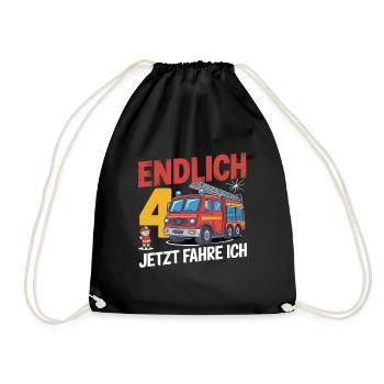 Endlich 4 Jetzt Fahre Ich Feuerwehr - Turnbeutel - Schwarz - Vorne