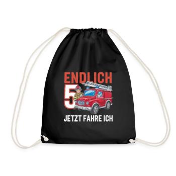 Endlich 5 Jetzt Fahre Ich Feuerwehr - Turnbeutel - Schwarz - Vorne