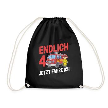 Endlich 4 Jetzt Fahre Ich Feuerwehr - Turnbeutel - Schwarz - Vorne