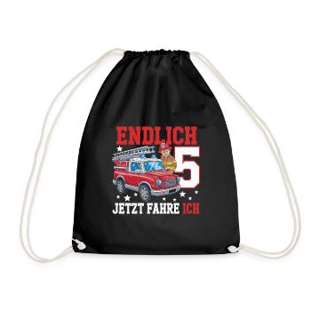 Endlich 5 Jetzt Fahre Ich Feuerwehr - Turnbeutel - Schwarz - Vorne