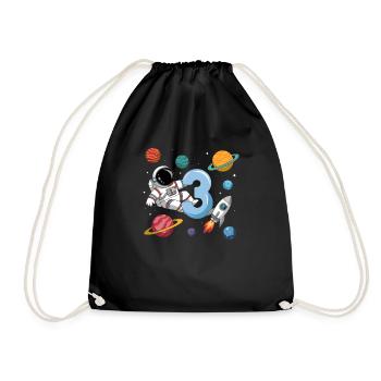 3rd Birthday Boys 3 Years Astronaut Birthday - Drawstring Bag - black - Front