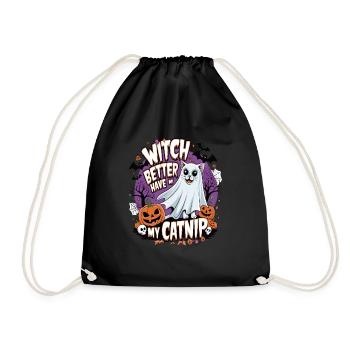 Halloween Cat Forget Candy Give Me A Cat - Drawstring Bag - black - Front