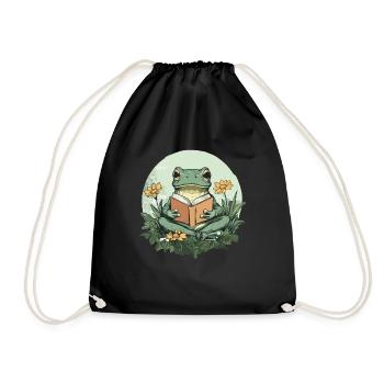 Grenouille cottagecore avec livre - Sac de sport léger - noir - Devant