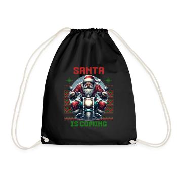 Motorcycle Santa Claus Biker Christmas - Drawstring Bag - black - Front