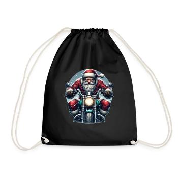 Motorcycle Santa Claus Biker Christmas - Drawstring Bag - black - Front