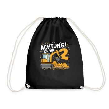 2ème anniversaire garçon 2 ans excavatrice chantier - Sac de sport léger - noir - Devant