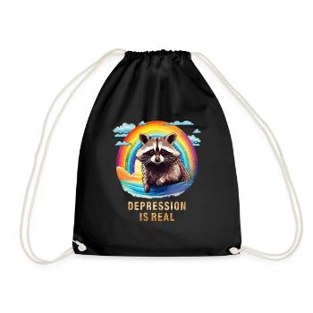RACCOON DEPRESSION IS REAL - Drawstring Bag - black - Front