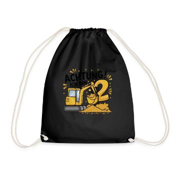 2. Geburtstag Junge 2 Jahre Bagger Baustelle - Turnbeutel - Schwarz - Vorne
