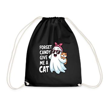 Halloween Cat Forget Candy Give Me A Cat - Drawstring Bag - black - Front