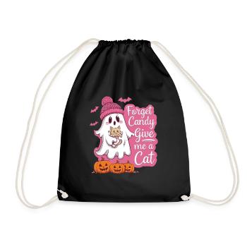 Halloween Cat Forget Candy Give Me A Cat - Drawstring Bag - black - Front