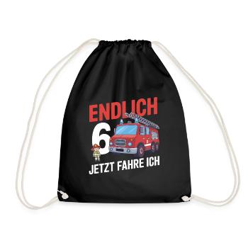 Endlich 6 Jetzt Fahre Ich Feuerwehr - Turnbeutel - Schwarz - Vorne