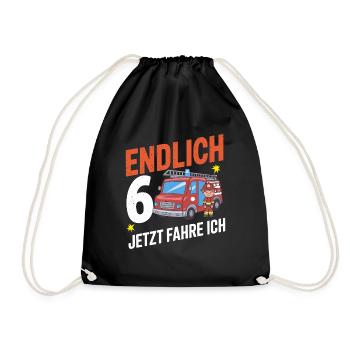 Endlich 6 Jetzt Fahre Ich Feuerwehr - Turnbeutel - Schwarz - Vorne