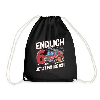 Endlich 6 Jetzt Fahre Ich Feuerwehr - Turnbeutel - Schwarz - Vorne