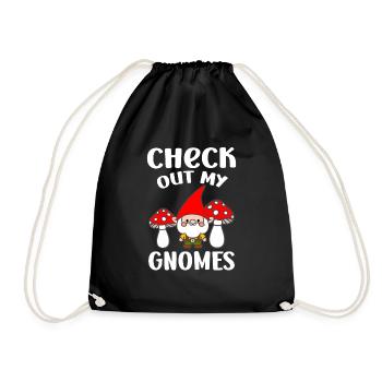 Check Out My Gnomes Funny Gnome Gardening - Drawstring Bag - black - Front