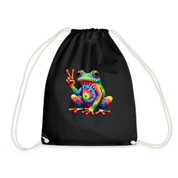 Frog Peace Sign Cute Hippie - Drawstring Bag - black - Front