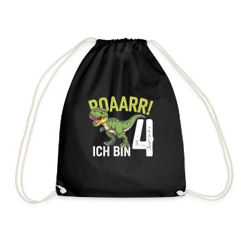 4. Geburtstag 4 Jahre Dino Dinosaurier Fan - Turnbeutel - Schwarz - Vorne