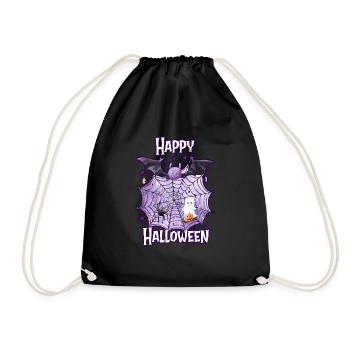 Happy Halloween spider web with cute spider - Drawstring Bag - black - Front