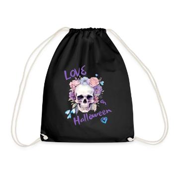 Love on Halloween, smiling skull, funny t-shirt - Drawstring Bag - black - Front
