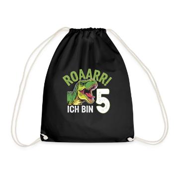 5. Geburtstag 5 Jahre Dino Dinosaurier Fan - Turnbeutel - Schwarz - Vorne