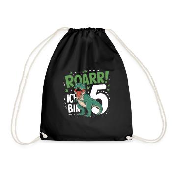 5th Birthday 5 Years Dino Dinosaur Fan - Drawstring Bag - black - Front