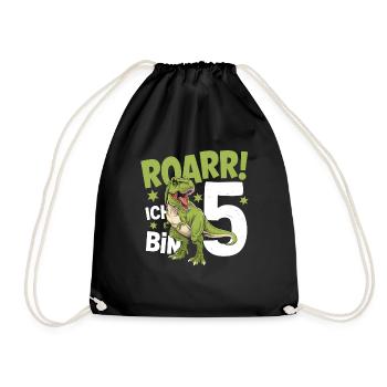 5th Birthday 5 Years Dino Dinosaur Fan - Drawstring Bag - black - Front