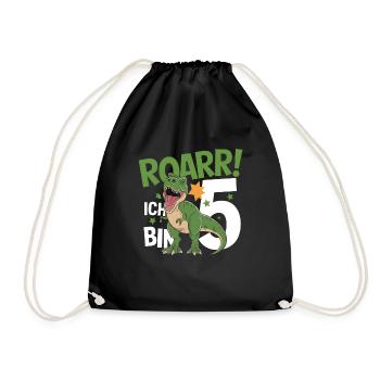 5th Birthday 5 Years Dino Dinosaur Fan - Drawstring Bag - black - Front