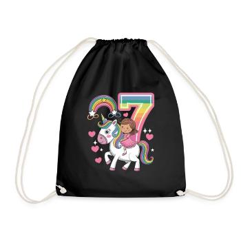 Cute 7th Birthday Unicorn Girl Riding Unicorn - Turnbeutel - Schwarz - Vorne