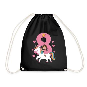 Cute 8th Birthday Unicorn Girl Riding Unicorn - Turnbeutel - Schwarz - Vorne