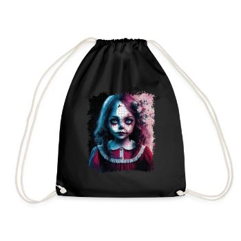 Cute Girl Halloween Scary Smile jigsaw - Drawstring Bag - black - Front