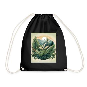 Scenic Botanical Nature Illustration - Drawstring Bag - black - Front