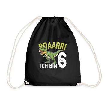 6. Geburtstag 6 Jahre Dino Dinosaurier Fan - Turnbeutel - Schwarz - Vorne