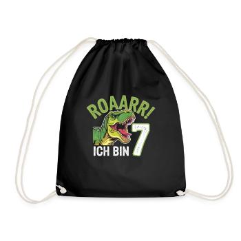 7th Birthday 7 Years Dino Dinosaur Fan - Drawstring Bag - black - Front