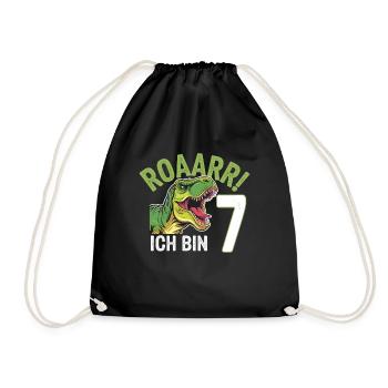 7th Birthday 7 Years Dino Dinosaur Fan - Drawstring Bag - black - Front
