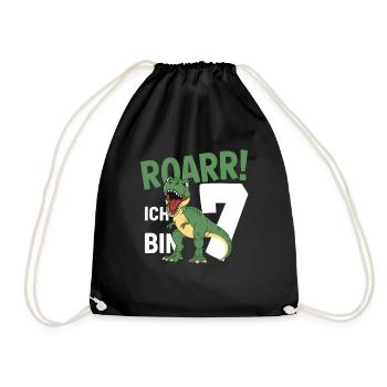 7th Birthday 7 Years Dino Dinosaur Fan - Drawstring Bag - black - Front