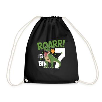 7th Birthday 7 Years Dino Dinosaur Fan - Drawstring Bag - black - Front