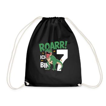 7th Birthday 7 Years Dino Dinosaur Fan - Drawstring Bag - black - Front