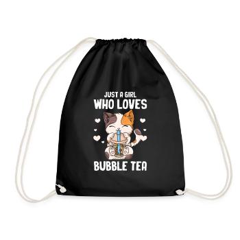 Bubble Tea Boba BubbleTea Kawaii Japan Tea Kpop - Drawstring Bag - black - Front