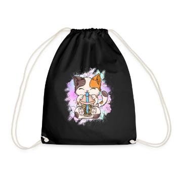 Bubble Tea Boba BubbleTea Kawaii Japan Tea Kpop - Drawstring Bag - black - Front