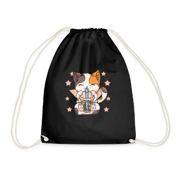 Bubble Tea Boba BubbleTea Kawaii Japan Tea Kpop - Drawstring Bag - black - Front