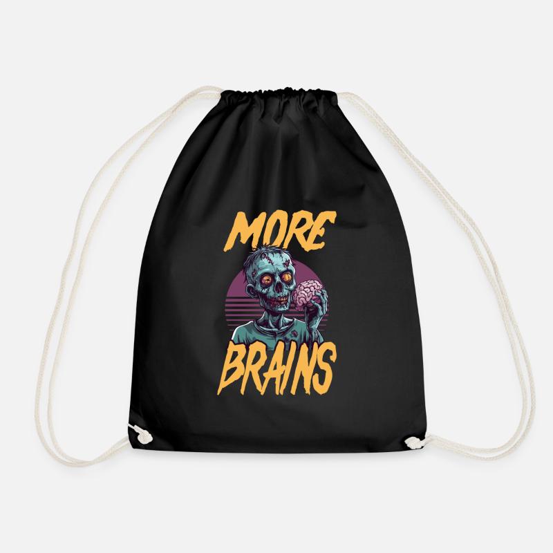 Zombie Halloween More Brains - Drawstring Bag - black