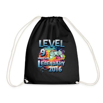 Level 9 Freigeschaltet seit 2016 Geburtstag - Turnbeutel - Schwarz - Vorne
