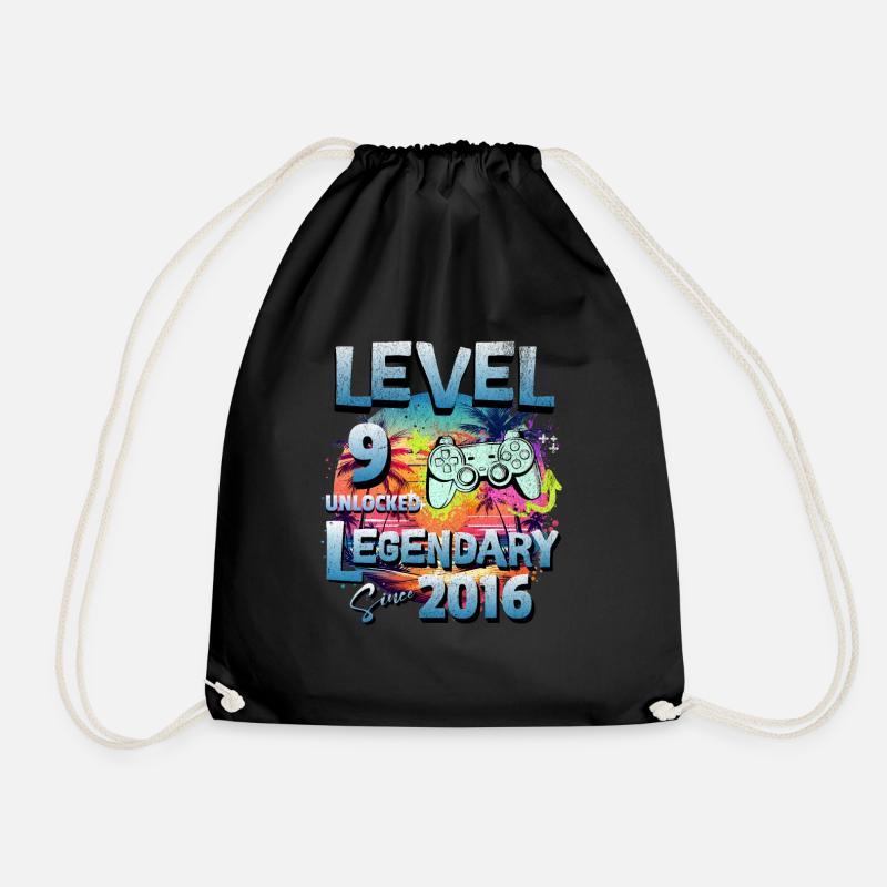Level 9 Freigeschaltet seit 2016 Geburtstag - Turnbeutel - Schwarz