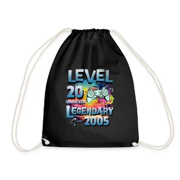 Level 20 Unlocked since 2005 Birthday - Drawstring Bag - black - Front