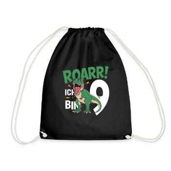 9th Birthday 9 Years Dino Dinosaur Fan - Drawstring Bag - black - Front