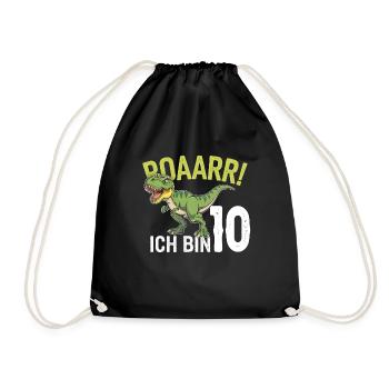 10. Geburtstag 10 Jahre Dino Dinosaurier Fan - Turnbeutel - Schwarz - Vorne