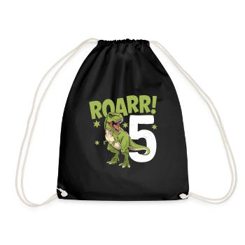 5. Geburtstag 5 Jahre Dino Dinosaurier Fan - Turnbeutel - Schwarz - Vorne