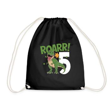 5th Birthday 5 Years Dino Dinosaur Fan - Drawstring Bag - black - Front